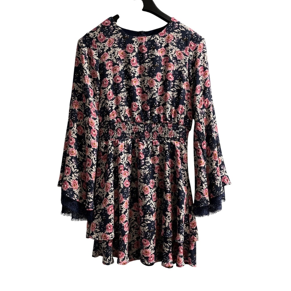 Altard State Y2K Dress M Blue Floral Chiffon Flare Sleeve Feminine Coquette